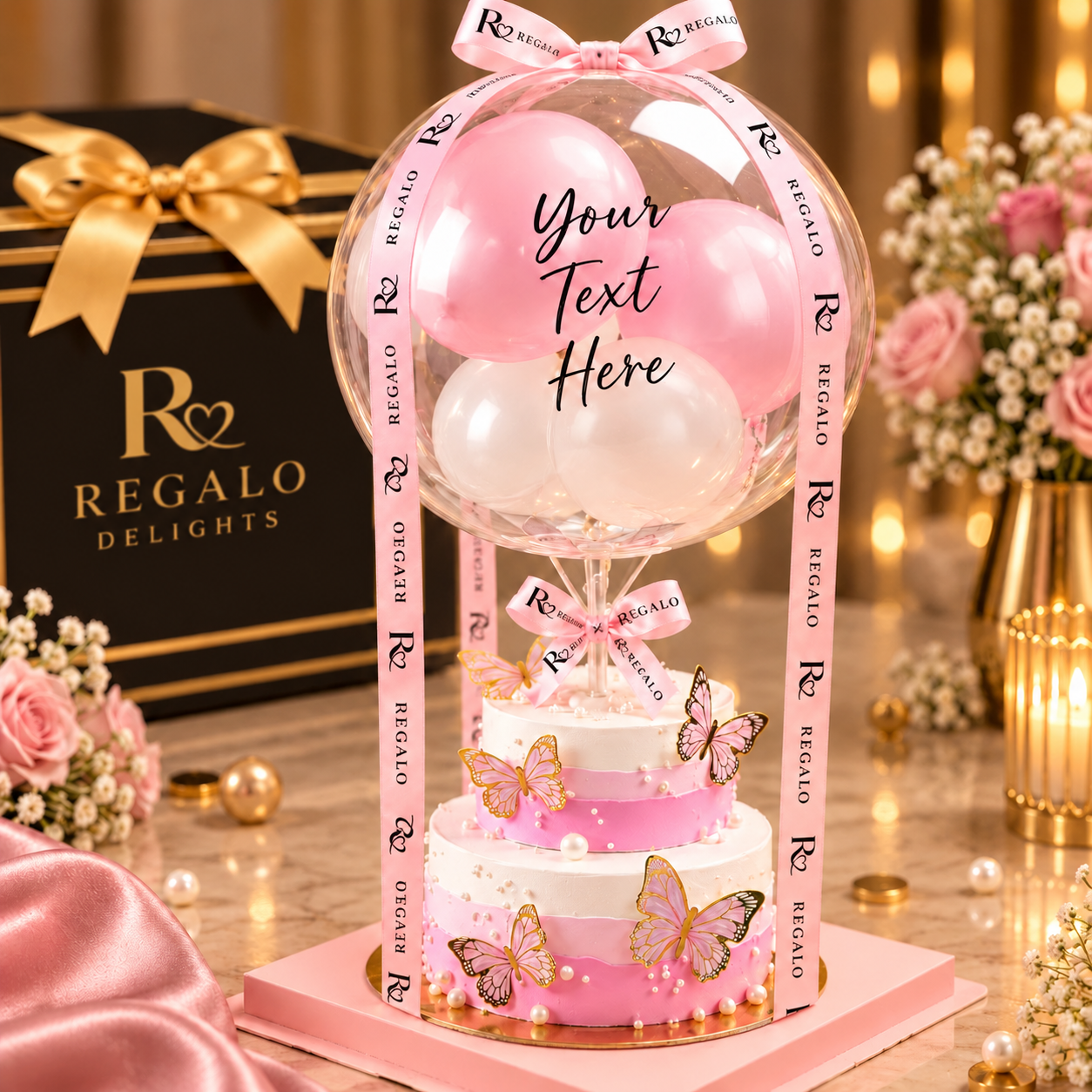 Pink Layered Butterflies Regalo Cake
