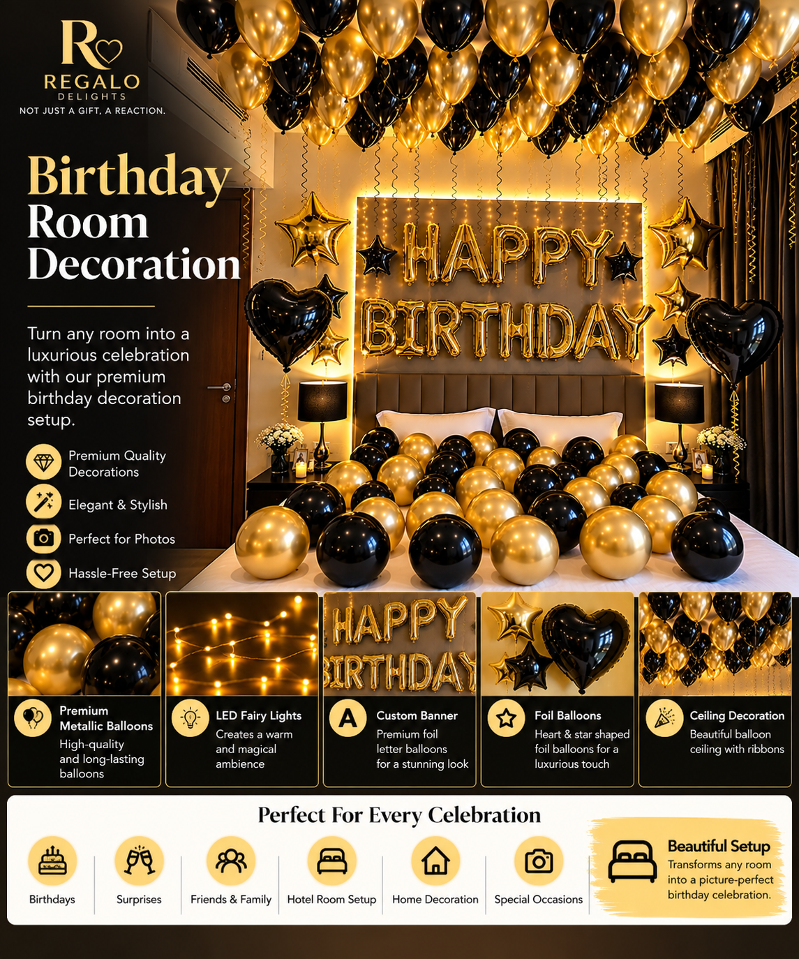 🖤✨ Black & Gold Birthday Decor