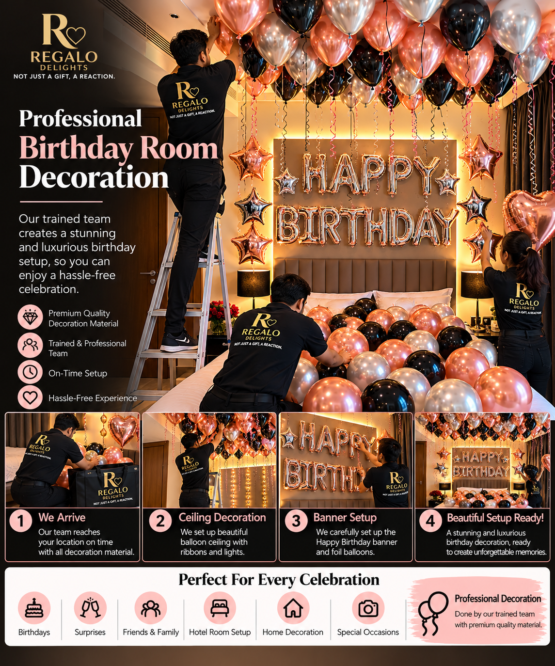 🖤🌹 Black & Rose Gold Birthday Decor