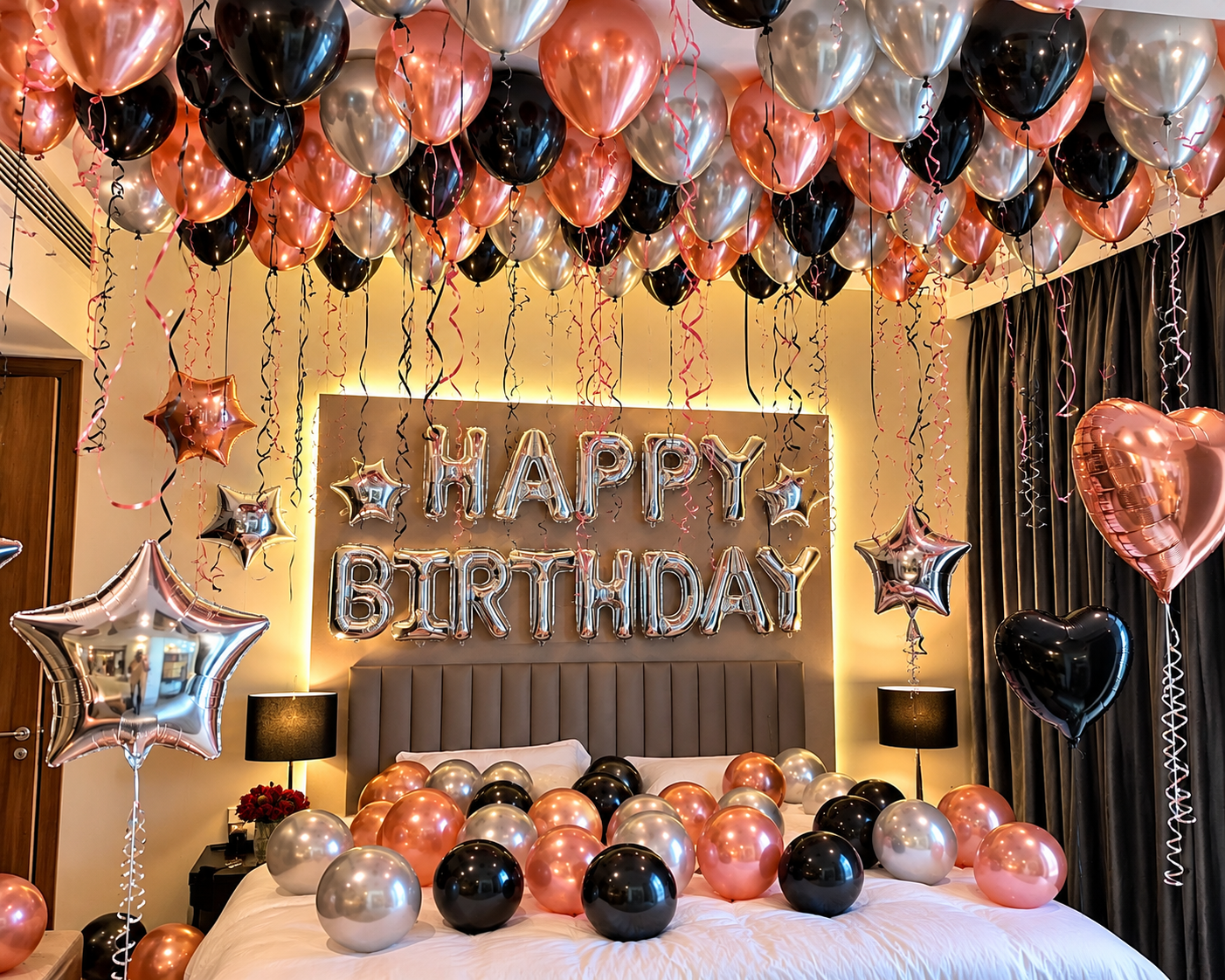 🖤🌹 Black & Rose Gold Birthday Decor