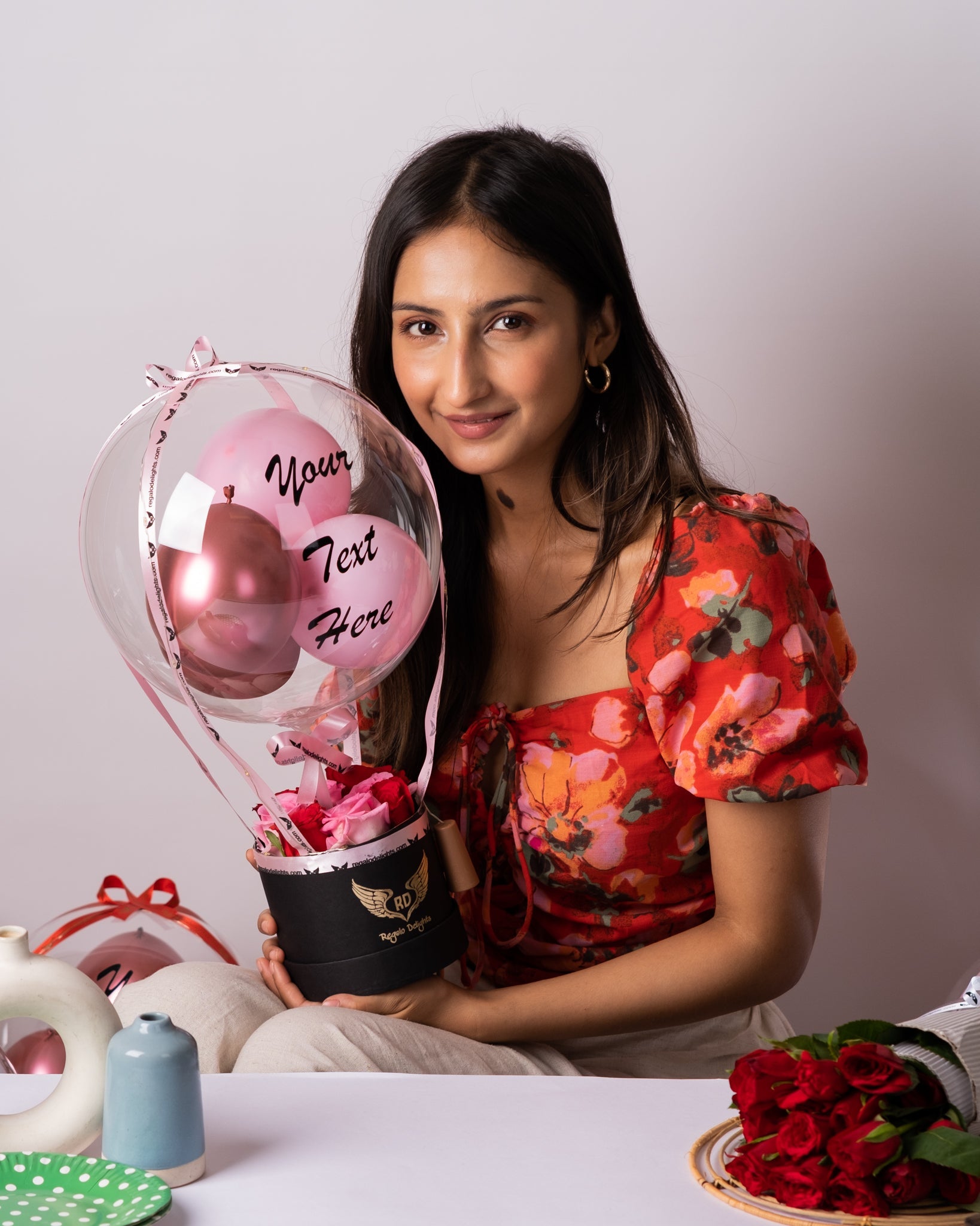 Pink & Red Roses Hot Air Bouquet Regalo Delights