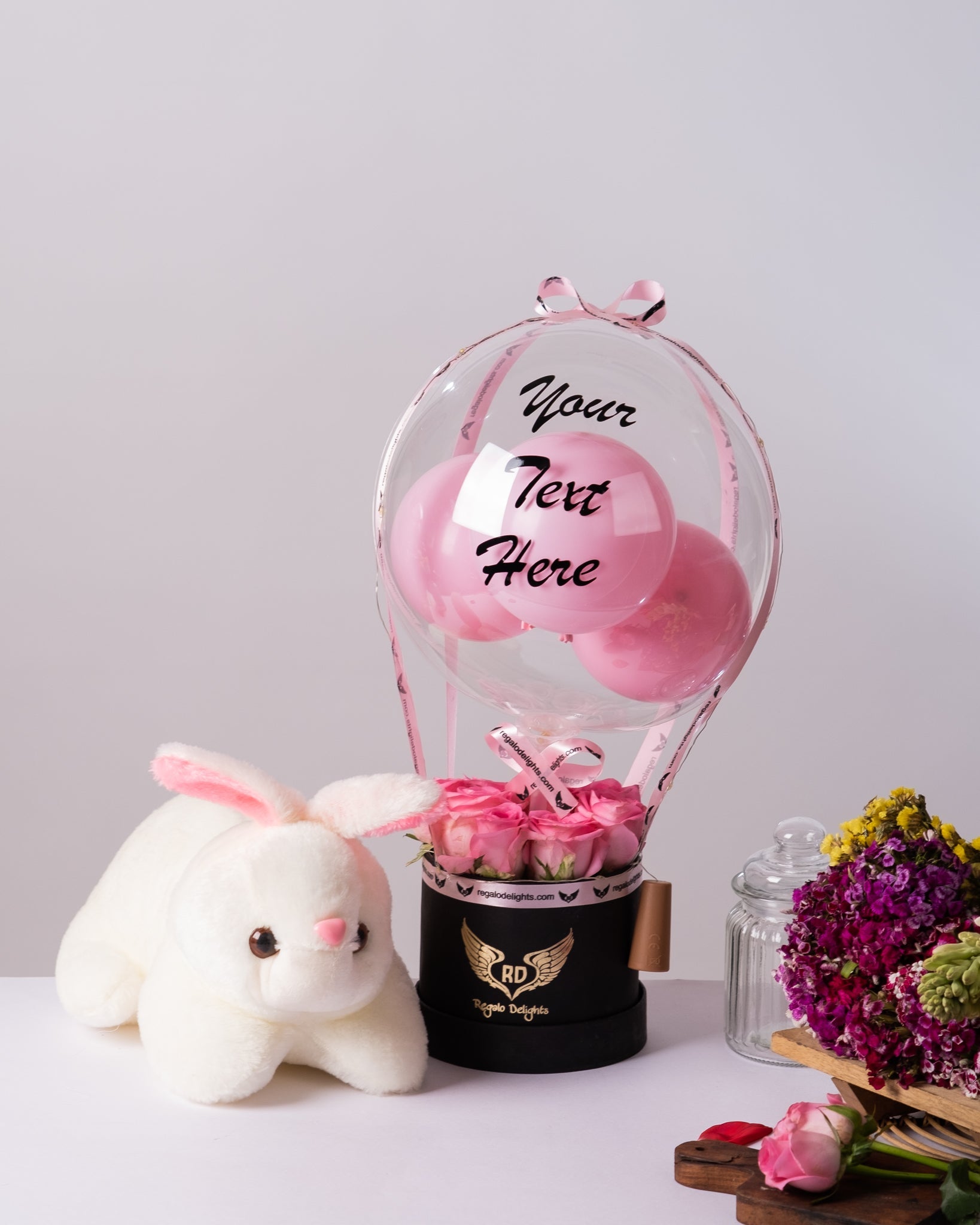 Pink Rose Bouquet & Bunny Regalo Delights