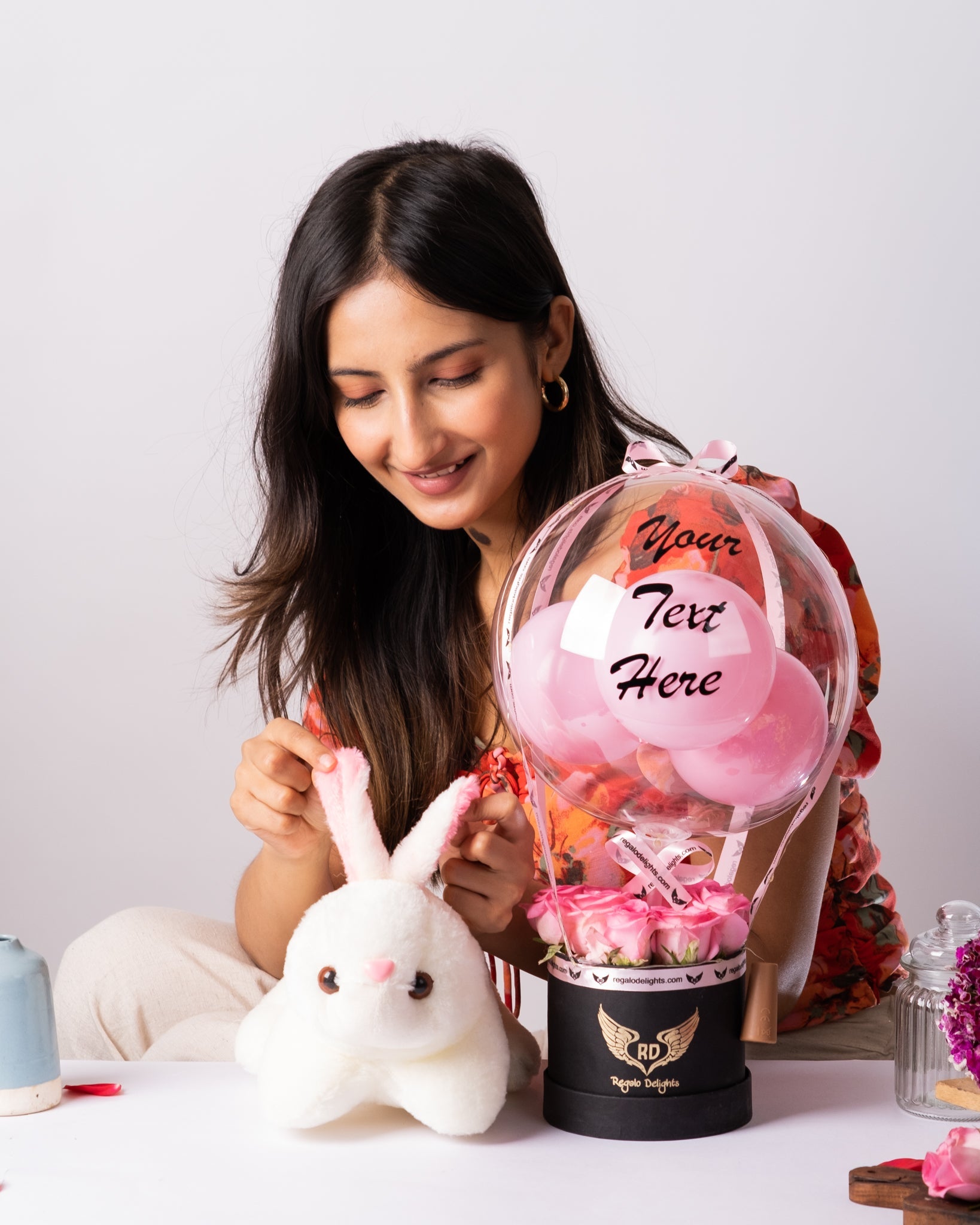 Pink Rose Bouquet & Bunny Regalo Delights