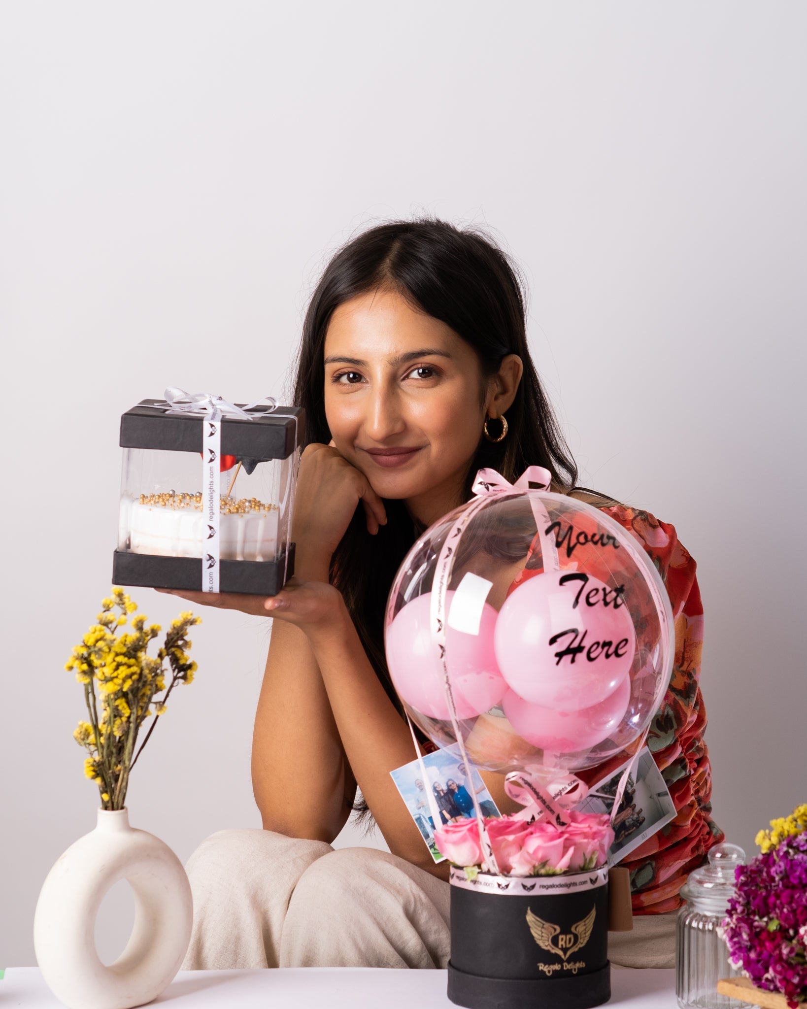 Pink Rose & Photos Bouquet with Cake Regalo Delights