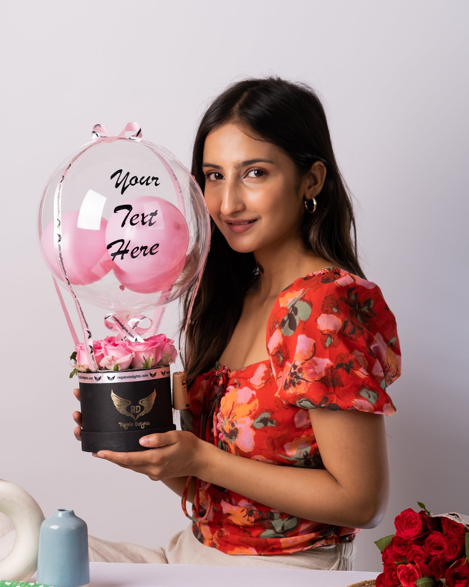 Pink Roses Hot Air Bouquet Regalo Delights