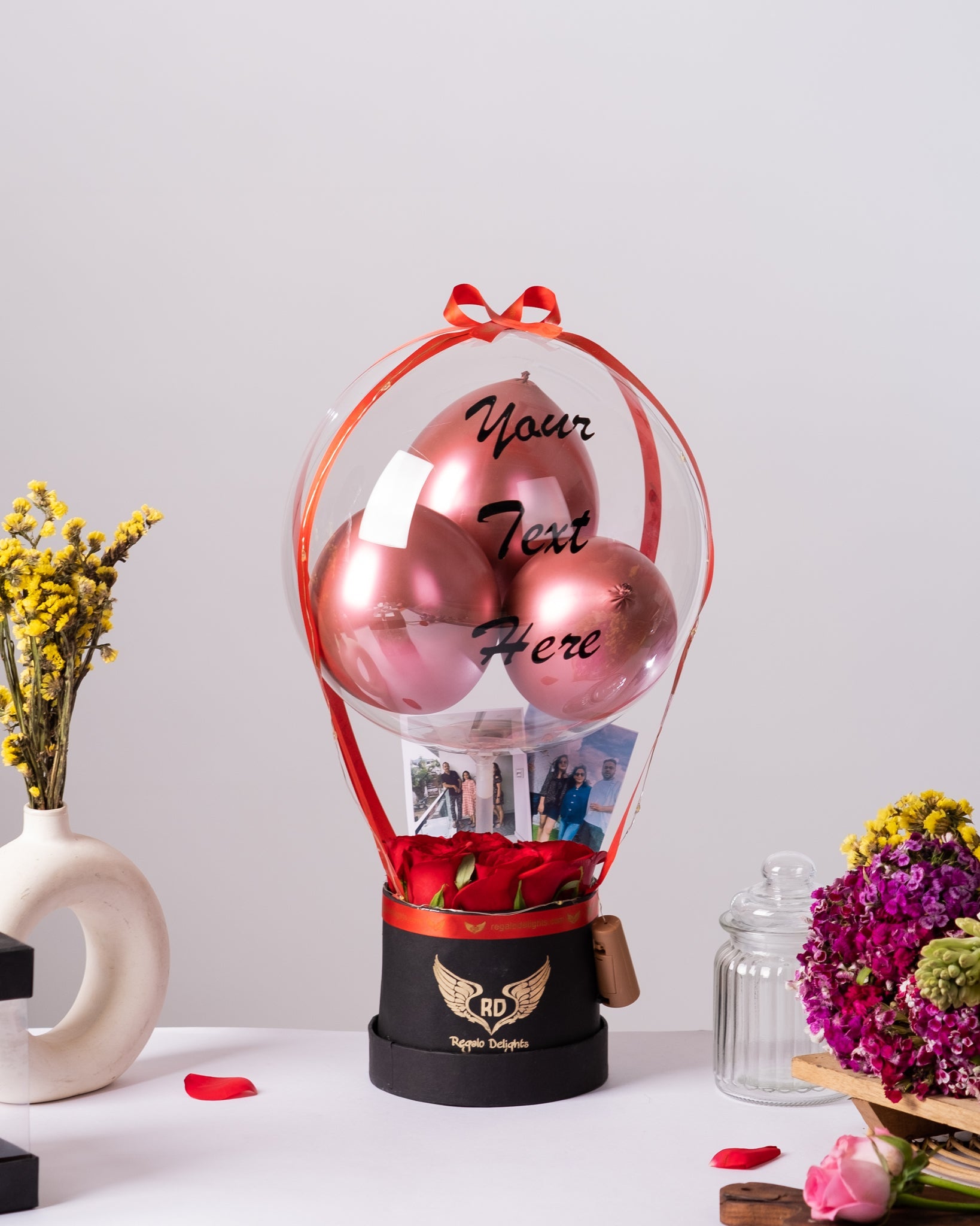 Red Roses & Photos Hot Air Bouquet Regalo Delights