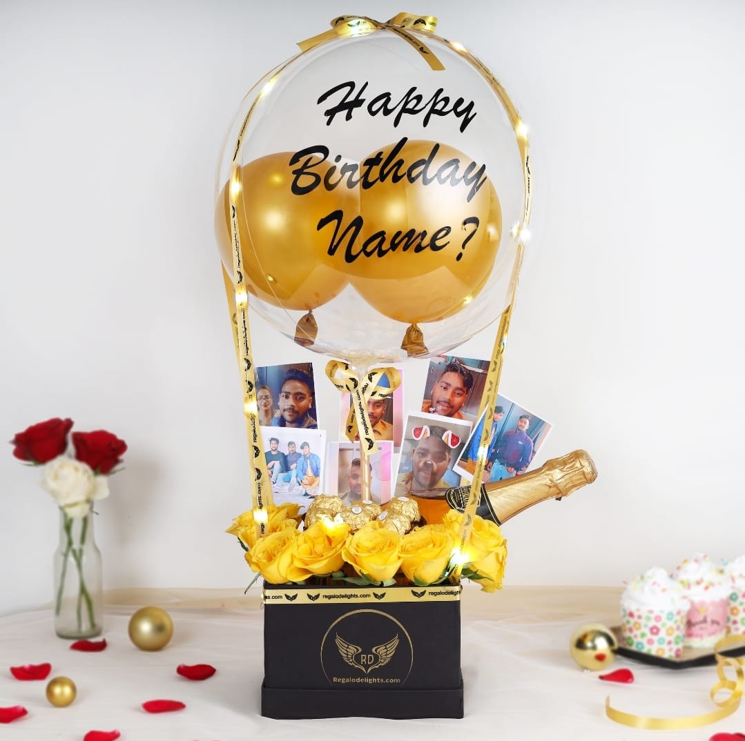 Yellow Rose & Rochers Hot Air Bouquet Regalo Delights